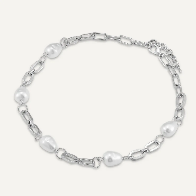 Faux Pearl Chain-Link Short Necklace In Silver-Tone