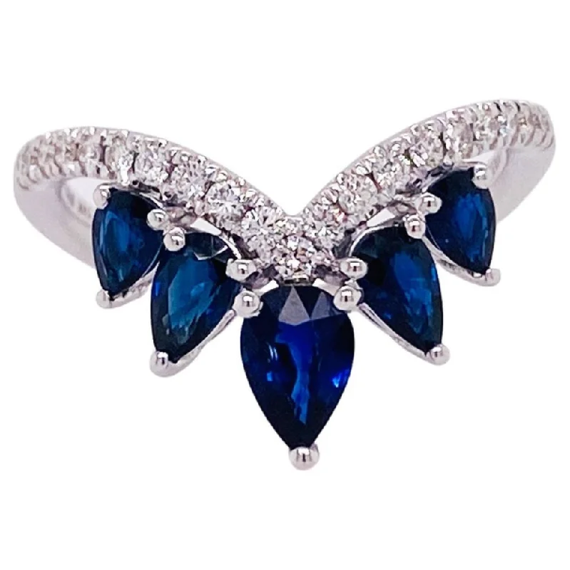 Royal Blue Sapphire & Diamond Chevron Crown