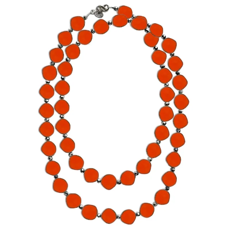 Coral 38" Long Circle Glass Beaded Necklace