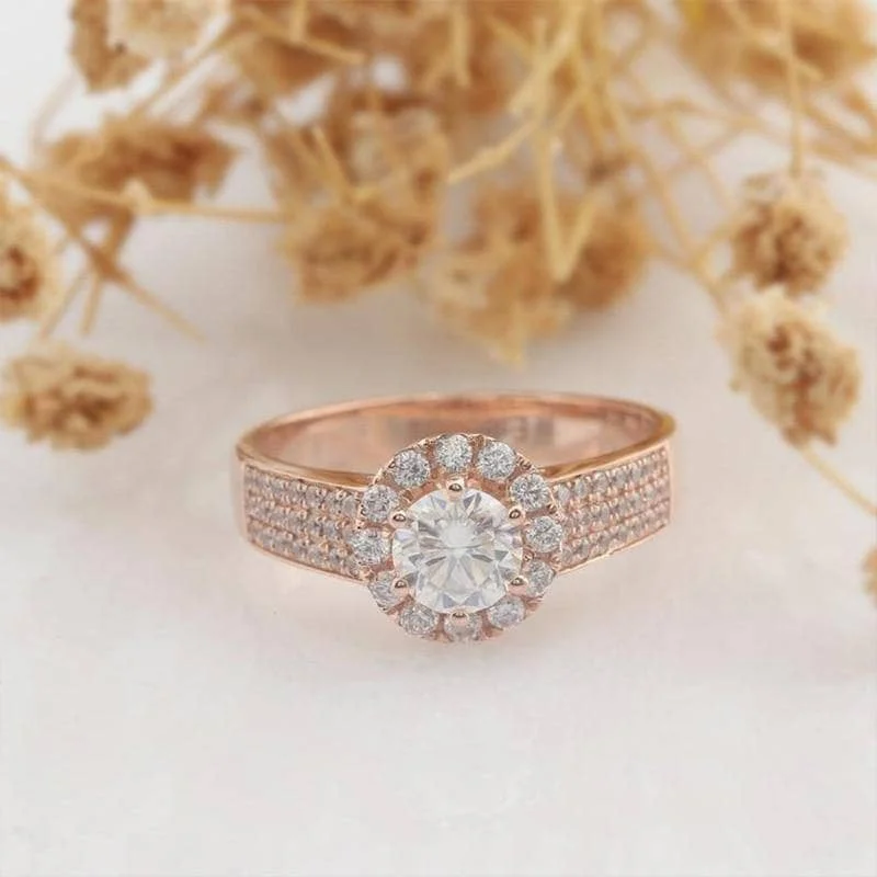 14k Rose Gold 0.5ct Diamond Halo Engagement Ring