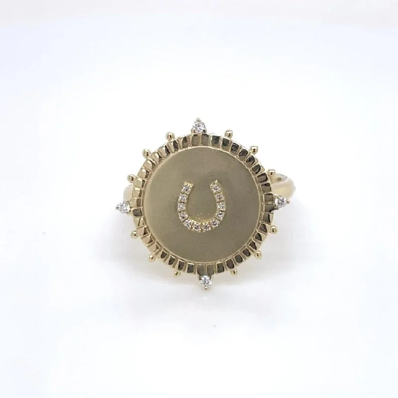 Horseshoe Medallion Ring with Diamond Accents