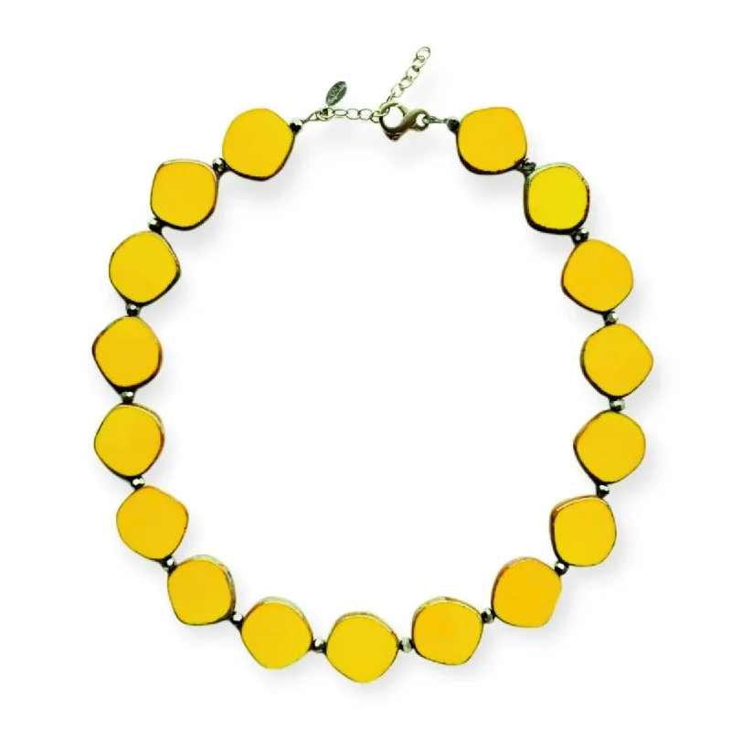 Yellow Beaded Necklace, Large Circle Glass Beaded Necklace