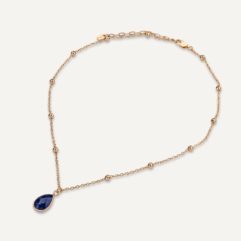 Sparkling Crystal & Lapis Clasp Necklace In Gold-Tone