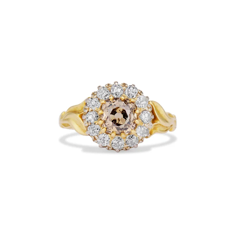 Champagne Old Mine Cut Diamond Cluster Ring