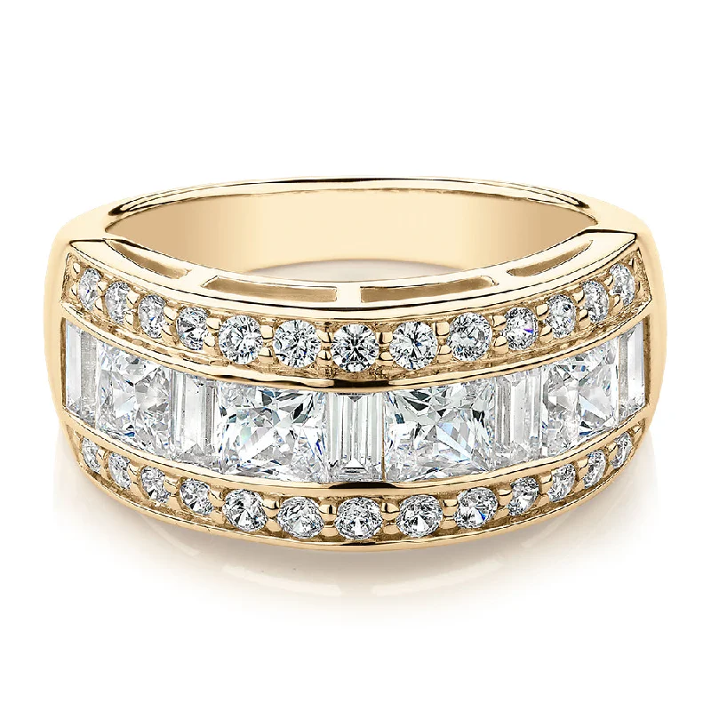 Dress ring with 2.7 carats* of diamond simulants in 10 carat yellow gold