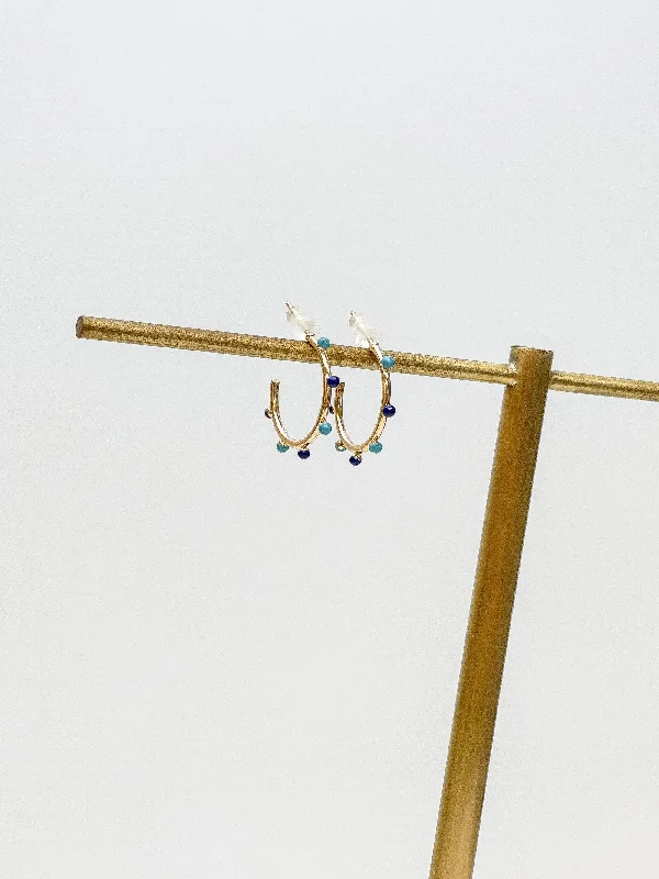 Petite Enamel Studded Hoop Earrings - Blue