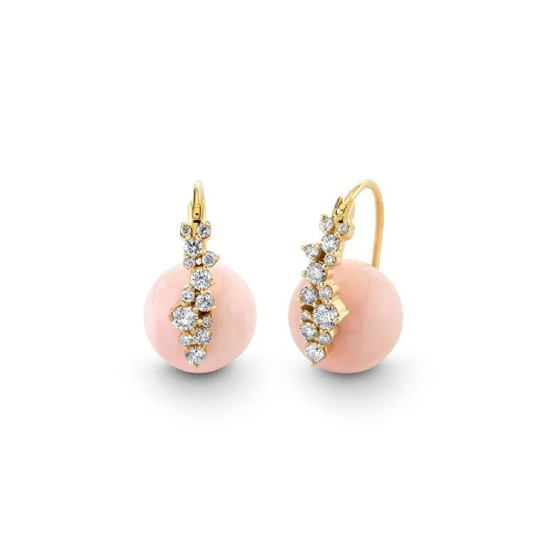 Gold & Diamond Cocktail Pink Opal Earrings