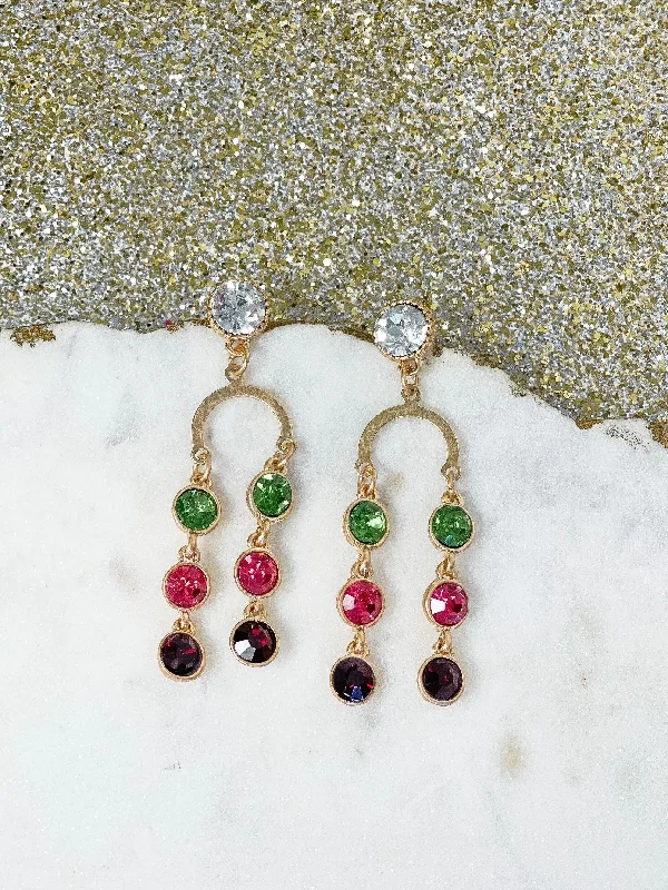 Gold & Glass Bead Arch Dangle Earrings - Multi