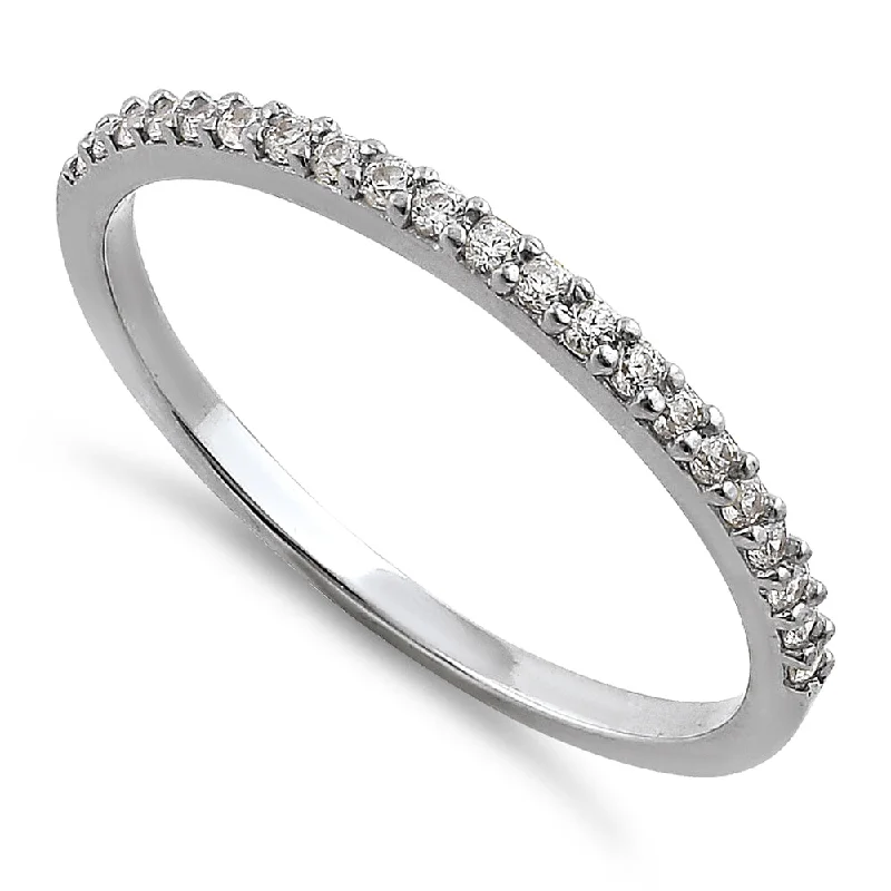 Solid 14K White Gold Round Cut Half Eternity CZ Ring