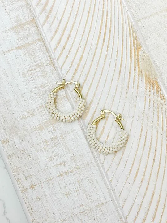 Petite Seed Bead Hoop Earrings - Ivory