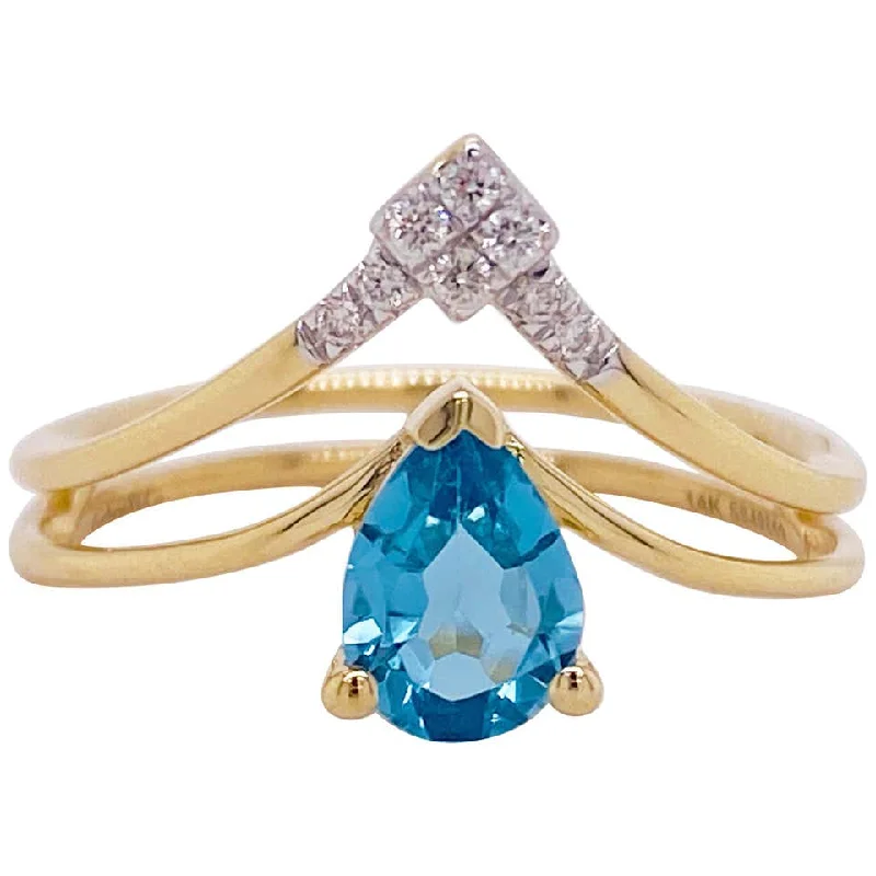 V Pear Blue Topaz Ring