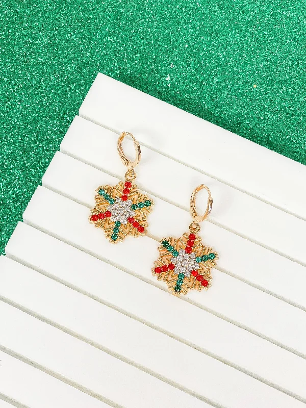 Colorful Studded Snowflake Huggie Dangles