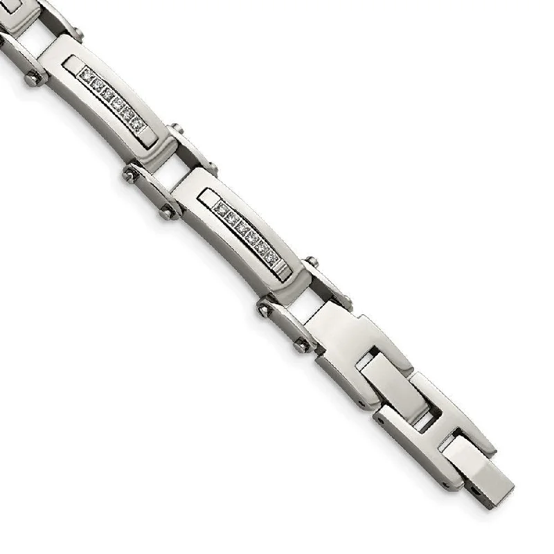 Stainless Steel Polished CZ w/.50in ext. Link Bracelet