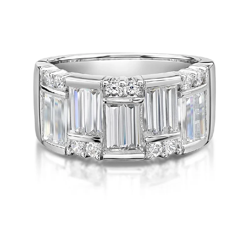 Dress ring with 3.3 carats* of diamond simulants in 10 carat white gold