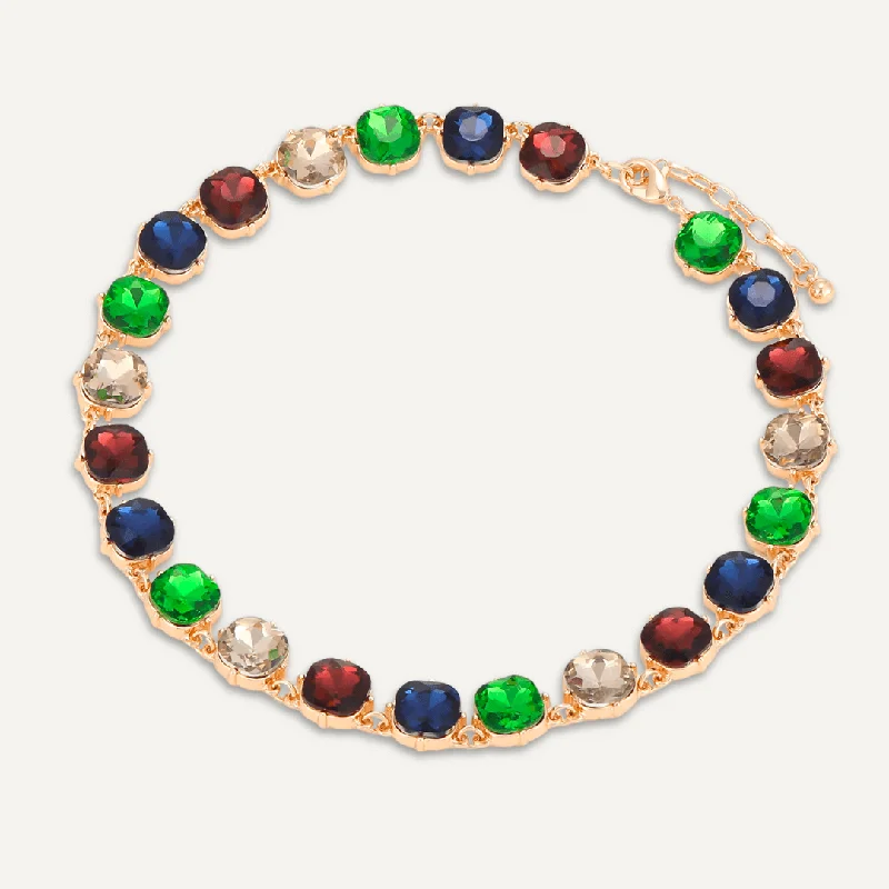 Circular Multi-Coloured Jewel Collar Necklace In Gold-Tone