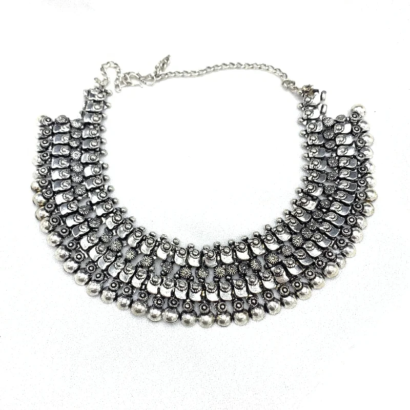 Stunning Thick Chic Oxidized Silver Choker Boho Necklace