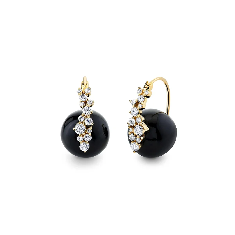 Gold & Diamond Cocktail Onyx Earrings