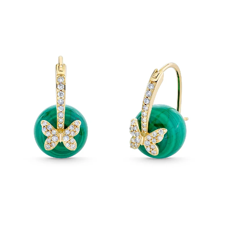 Gold & Diamond Butterfly Malachite Earrings