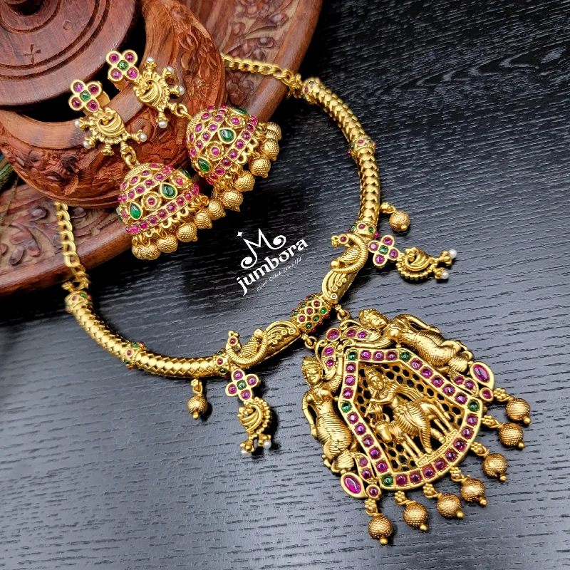 Brass Naakshi Peacock Kante Hasili Krishna Necklace Set