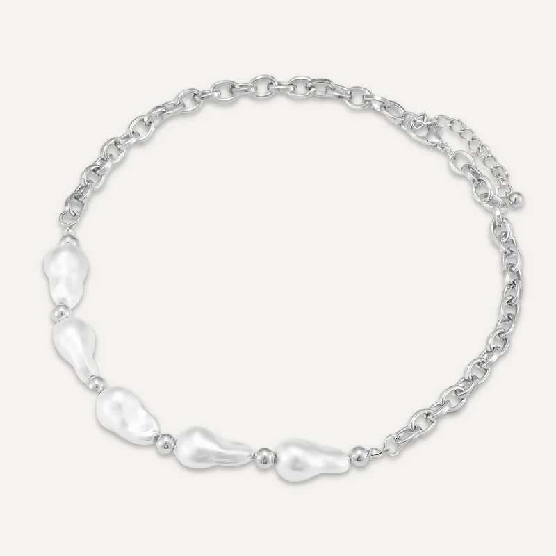 Faux Pearl Short Necklace In Silver-Tone