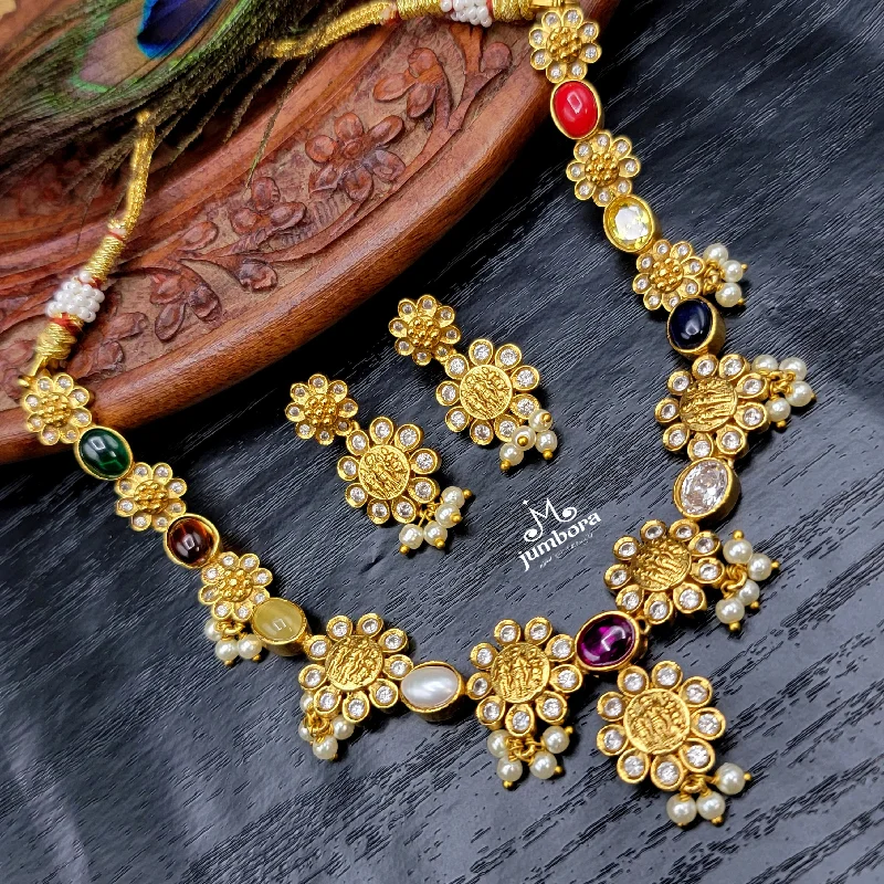 Navaratna AD Zircon Ram Parivar Necklace Temple Jewelry Set