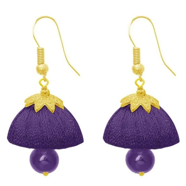 The99jewel Purple Pearl Drop Gold Plated Thread Jhumki