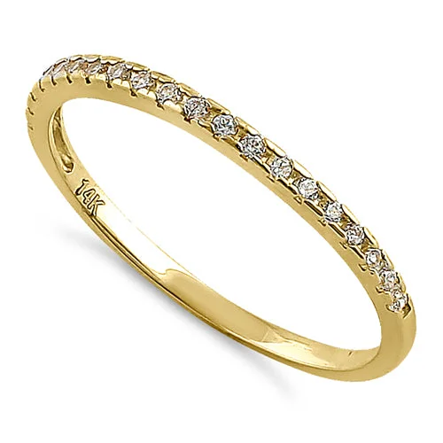 Solid 14K Yellow Gold Classic Half Eternity Round CZ Ring