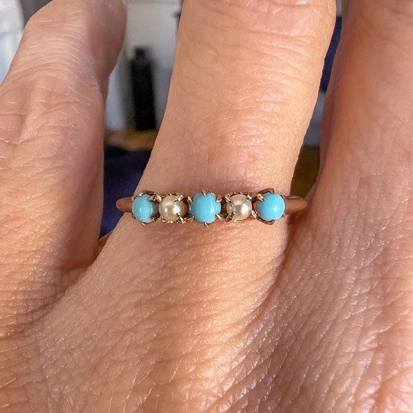 Victorian Turquoise & Pearl Band Ring