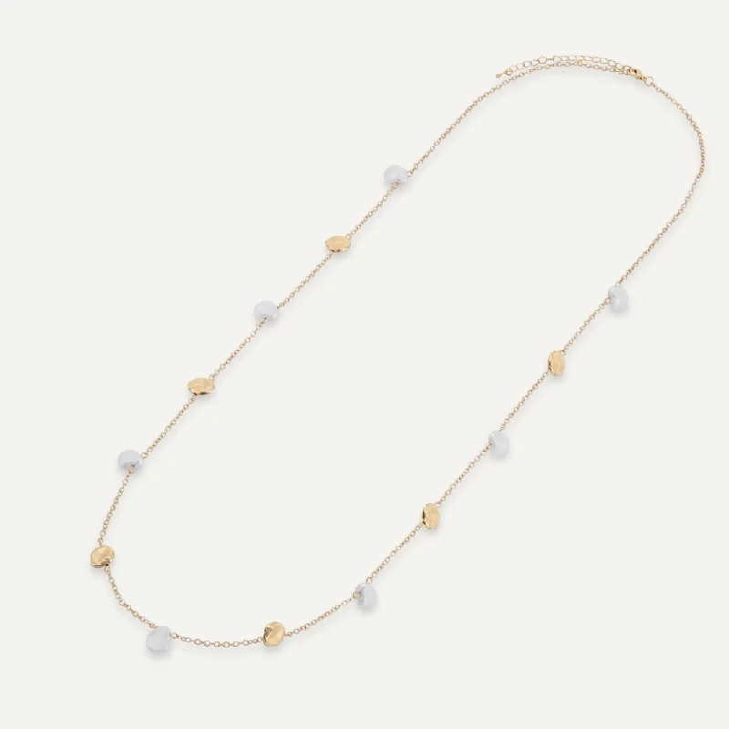 Long Faux Pearls Necklace In Gold-Tone