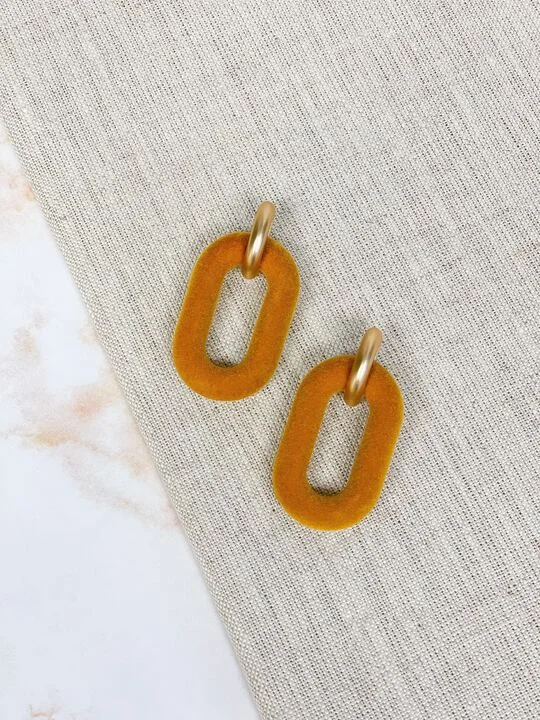 Velvet Linked Post Earrings - Mustard