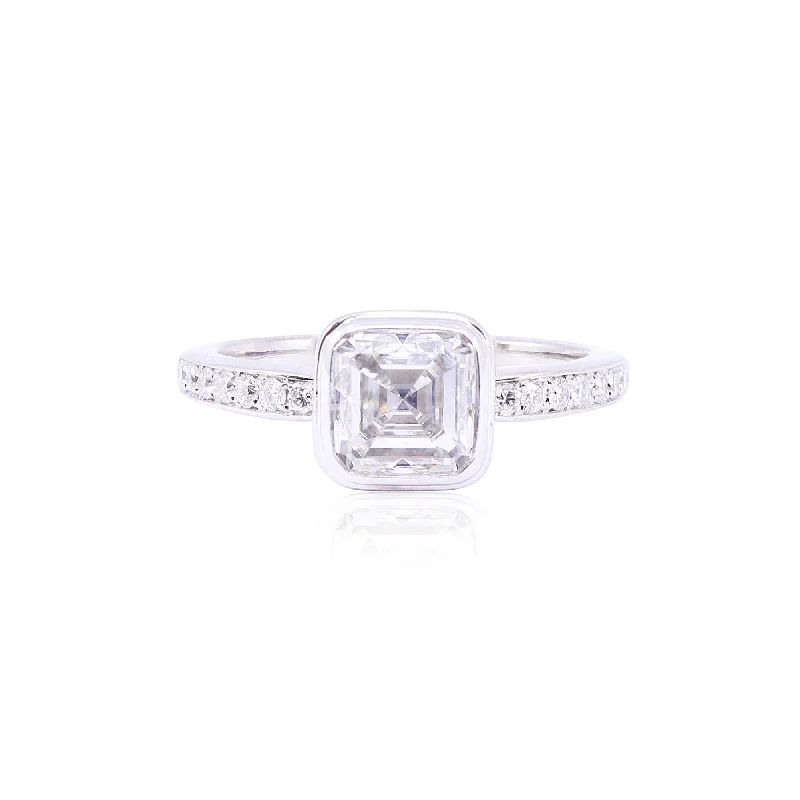 ESTATE 14K WHITE GOLD BEZEL-SET 1.50CT SQUARE EMERALD-CUT DIAMOND ENGAGEMENT RING