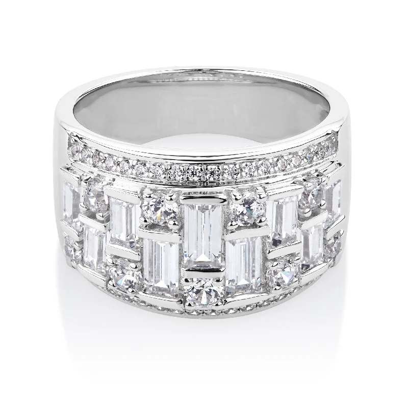 Dress ring with 2.32 carats* of diamond simulants in 10 carat white gold