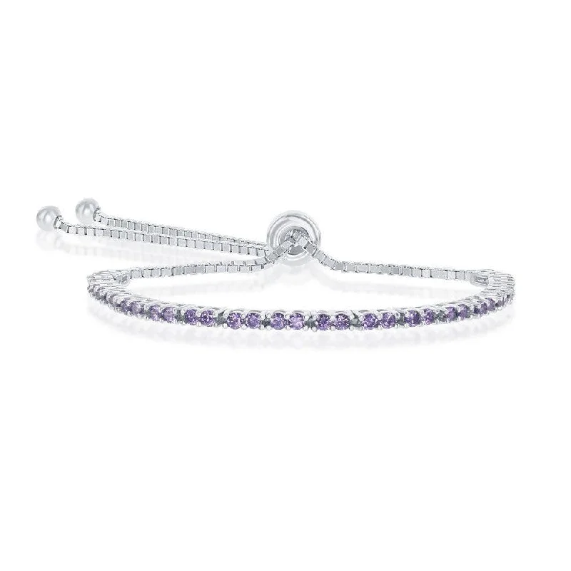 Sterling Silver 2mm Amethyst CZ 'February Birthstone' Bracelet