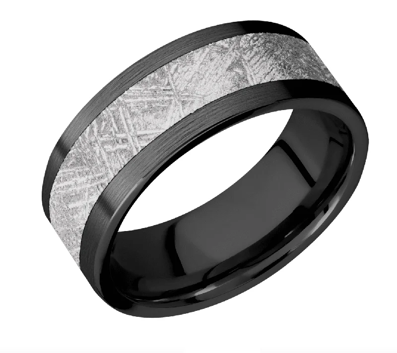 Zirconium Wedding Band with Meteorite Inlay