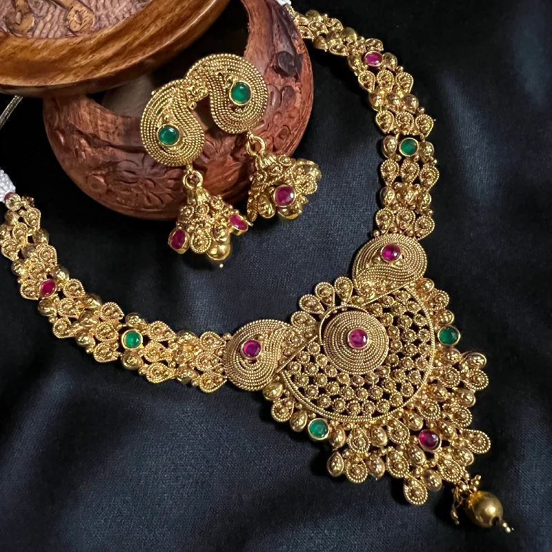 Traditional Antique Gold plated Necklace with Jhumka earring