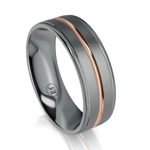 The Orion Tantalum & Gold Grooved Wedding Ring