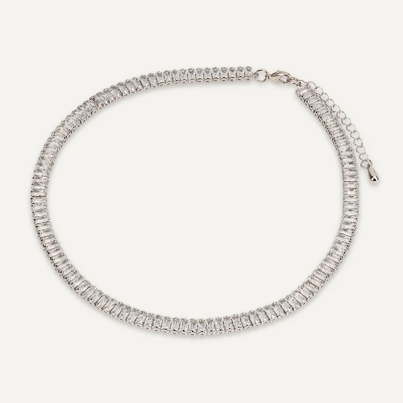 Cubic Zirconia Clasp Necklace In Silver-Tone