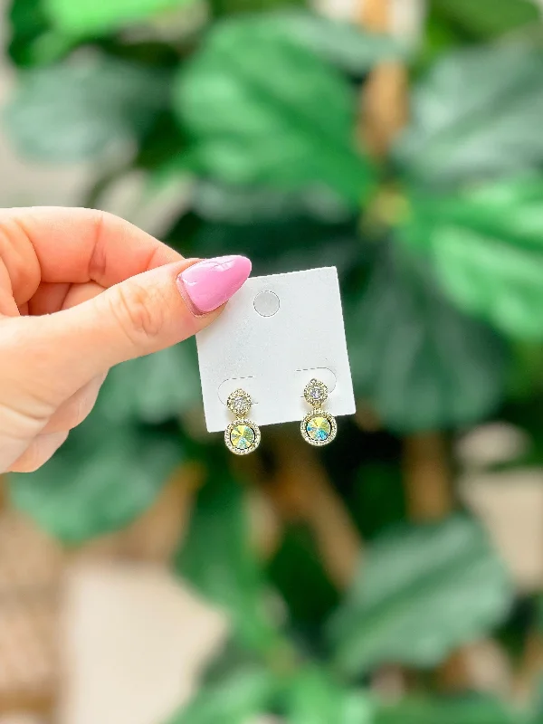 Round Crystal Drop Stud Earrings - White