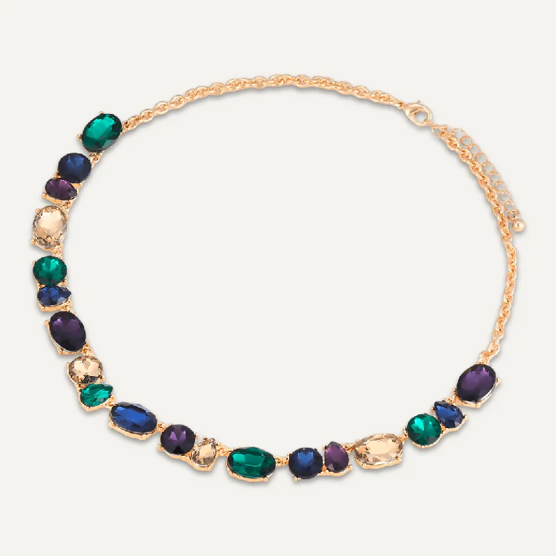 Multi-Coloured Crystal Necklace In Gold-Tone