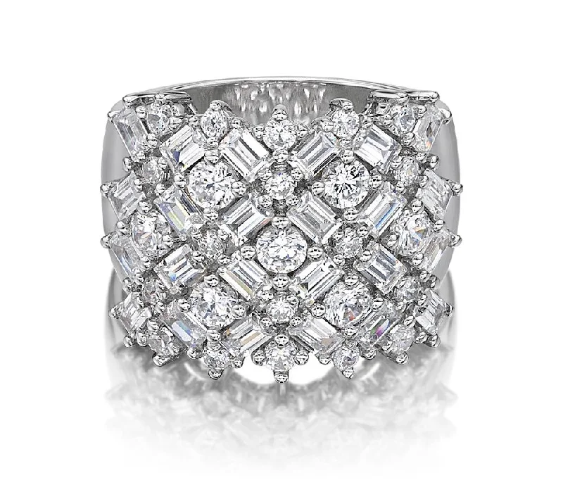 Dress ring with 3.59 carats* of diamond simulants in 10 carat white gold