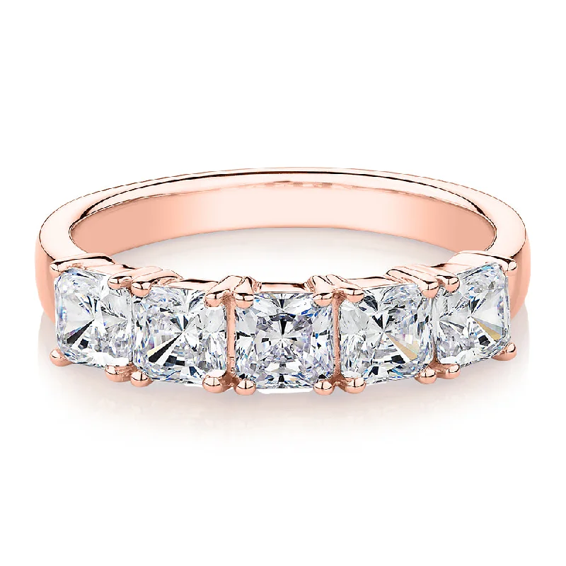 Dress ring with 1.95 carats* of diamond simulants in 10 carat rose gold