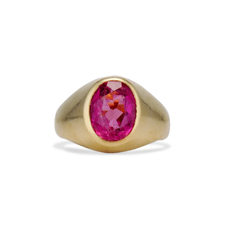 Pink Tourmaline Gypsy Signet Ring