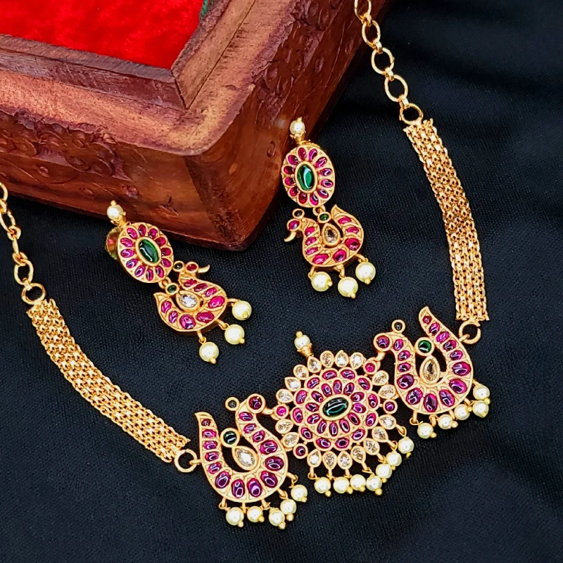 Matte Gold Peacock Choker Style Kemp Necklace set