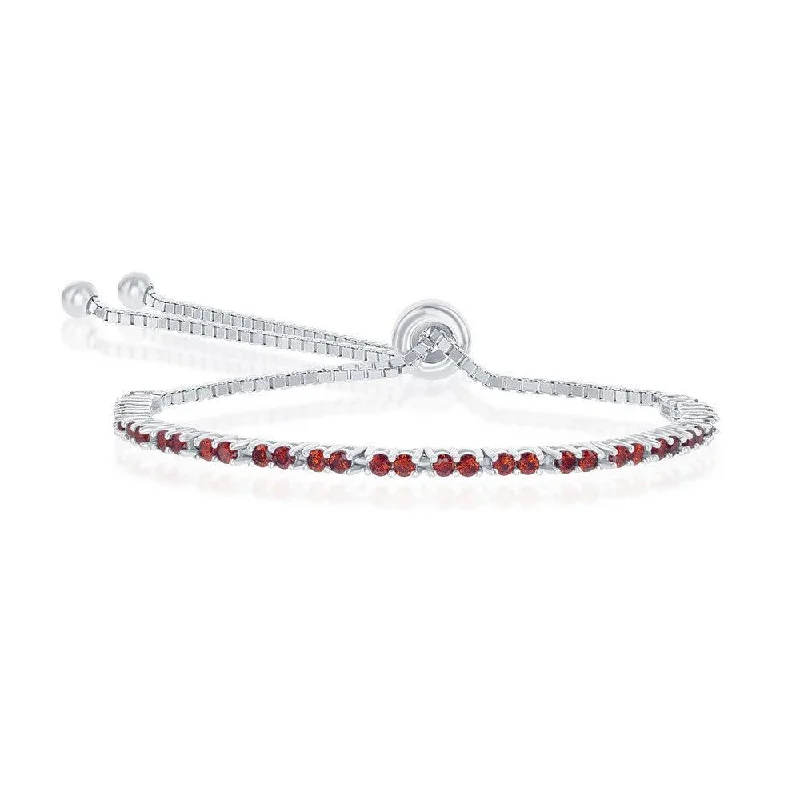 Sterling Silver 2mm Garnet CZ 'January Birthstone' Bolo Bracelet