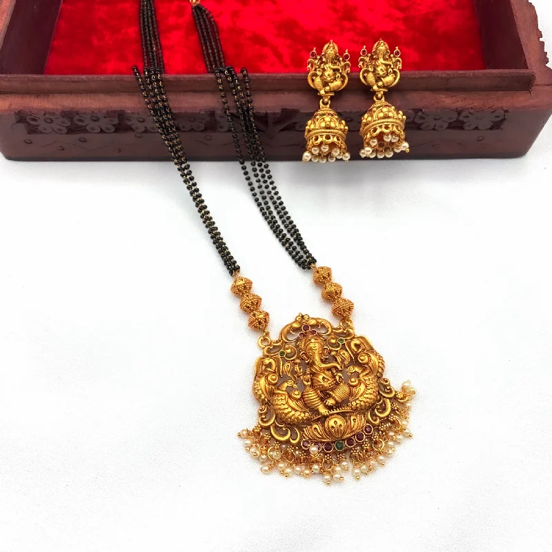 Traditional Temple Ganesha Pendant with Black Beads Mangalsutra Necklace