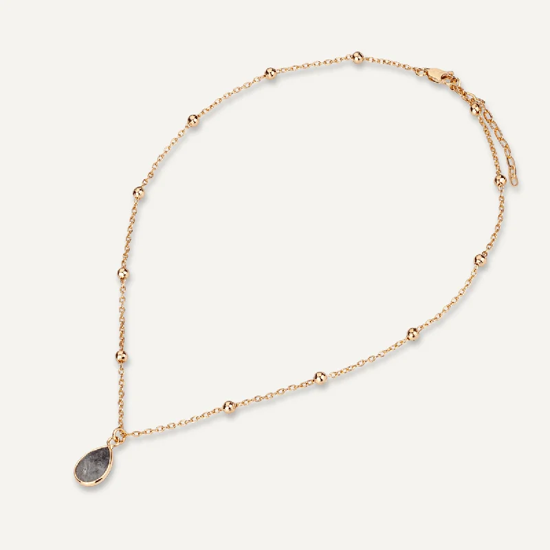 Sparkling Crystal & Labradorite Clasp Necklace In Gold-Tone