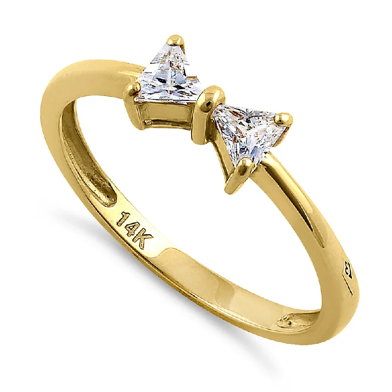 Solid 14K Yellow Gold Bow Tie Triangle Cut CZ Ring