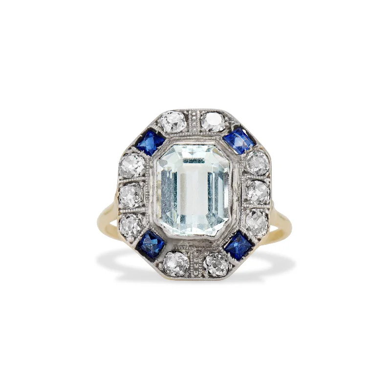 Aquamarine and Sapphire Ring