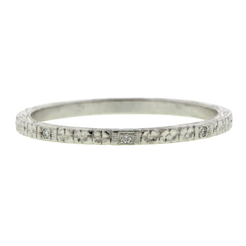 Thin Engraved Diamond  Band Platinum