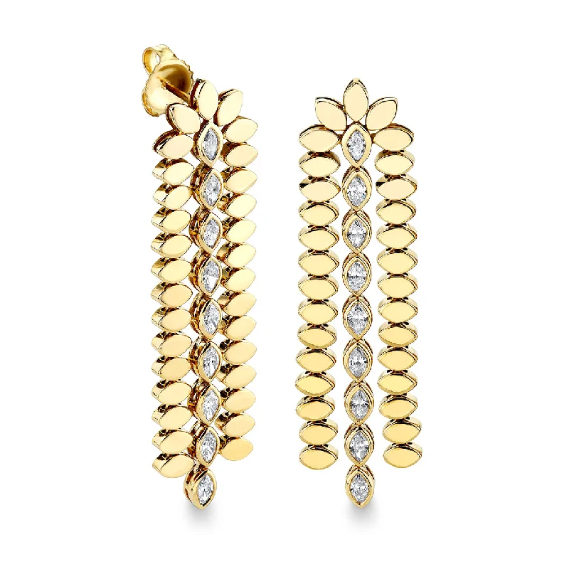 Gold & Diamond Marquise Eye Long Drop Earrings